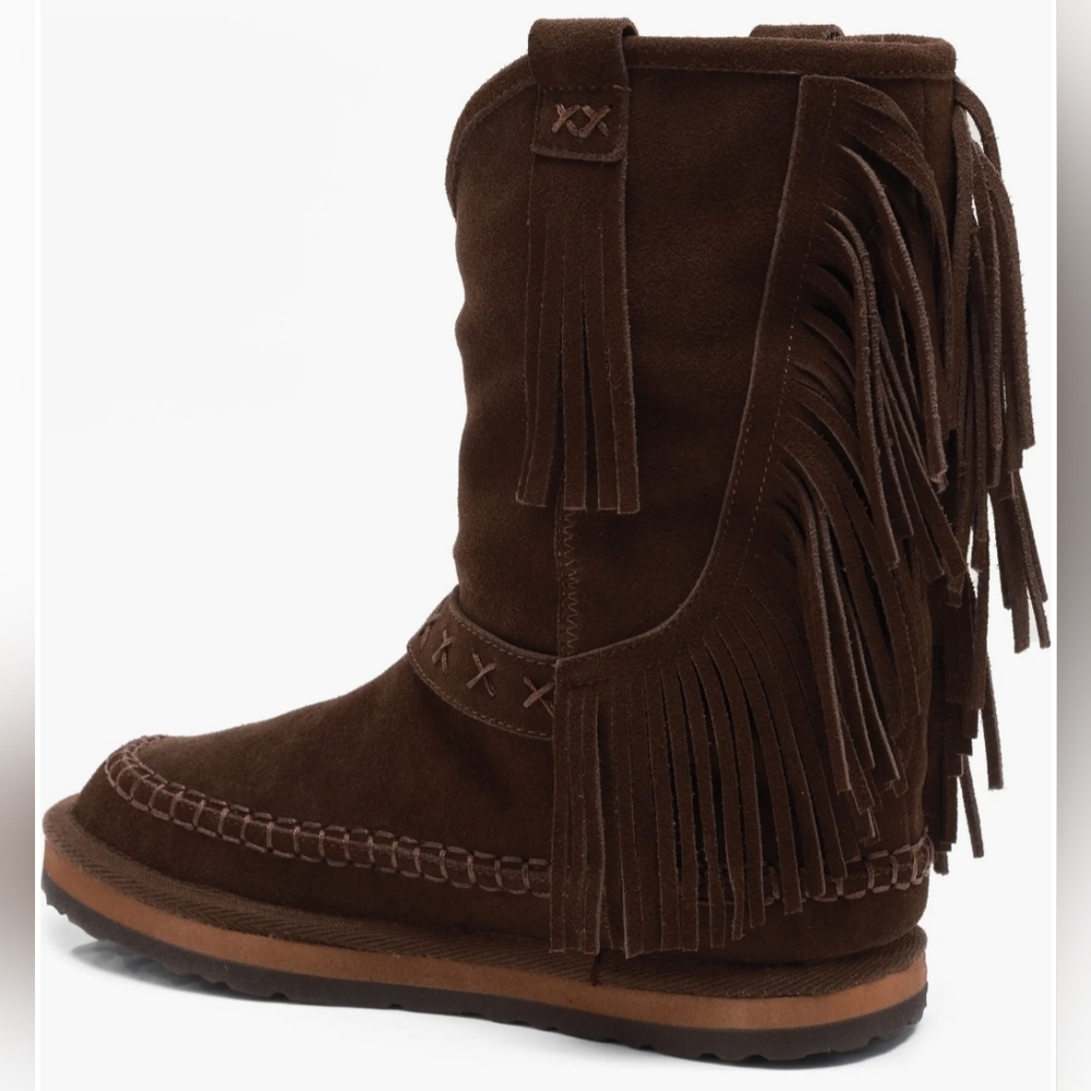 Free People Faye Fringe Pull On Boots Chocolate Women's Leather Various Sizes - Picture 4 of 8